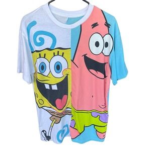 Nickelodeon Spongebob Shirt Mens Medium Multicolor Cartoon Short Sleeve Graphic